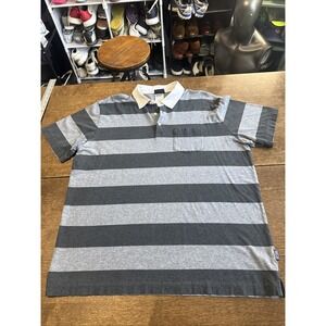 Patagonia Organic Cotton Rugby Striped Short Sleeve Polo Shirt Large Gray